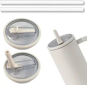 2 PCS 40 oz Replaceable Tumbler FlipStraw Lid for Stanley Cups Reusable LeakProof Splash Resistant Lids with ExtraLong Straws FoodGrade Plastic Travel Waterbottlecaps Drink Protectors Drinkware