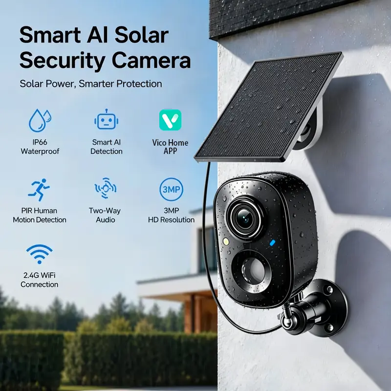 2K Camera Security Outdoor Cameras for Home Security, Instant Alert, AI Human Detection, Color Night Vision, -Way Talk, SD/Cloud Storage, Solar/Battery Powered, Spotlight, Siren Alarm Rechargeable, cámara de seguridad casa Surveillance Local