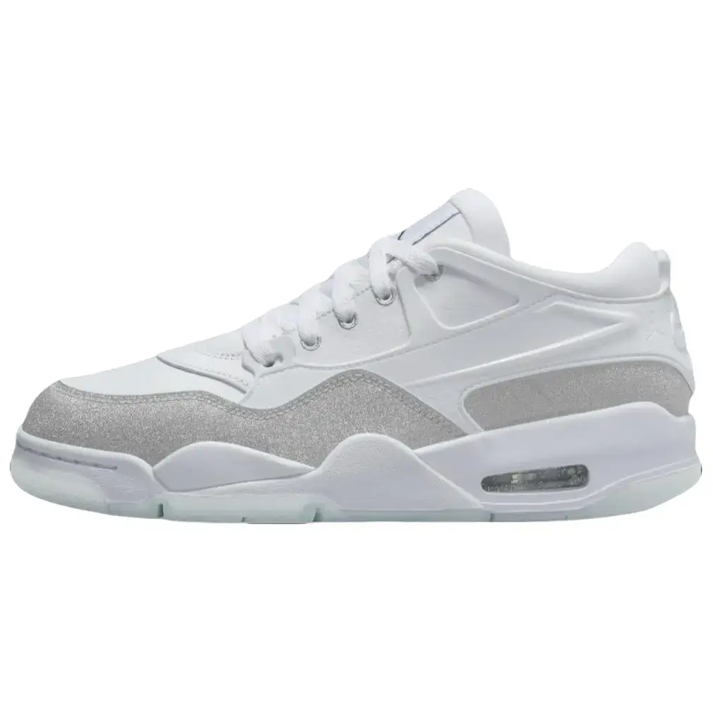 Women's Nike Air Jordan 4 RM 'White Silver Glitter' Round Toe Lace-Up Athletic Trainer - All-Season Sparkling Streetwear Sneaker, Cushioned Sole, Dressy-Casual, Multi-Size, Aesthetic, Durable Traction, Modern Rework Look