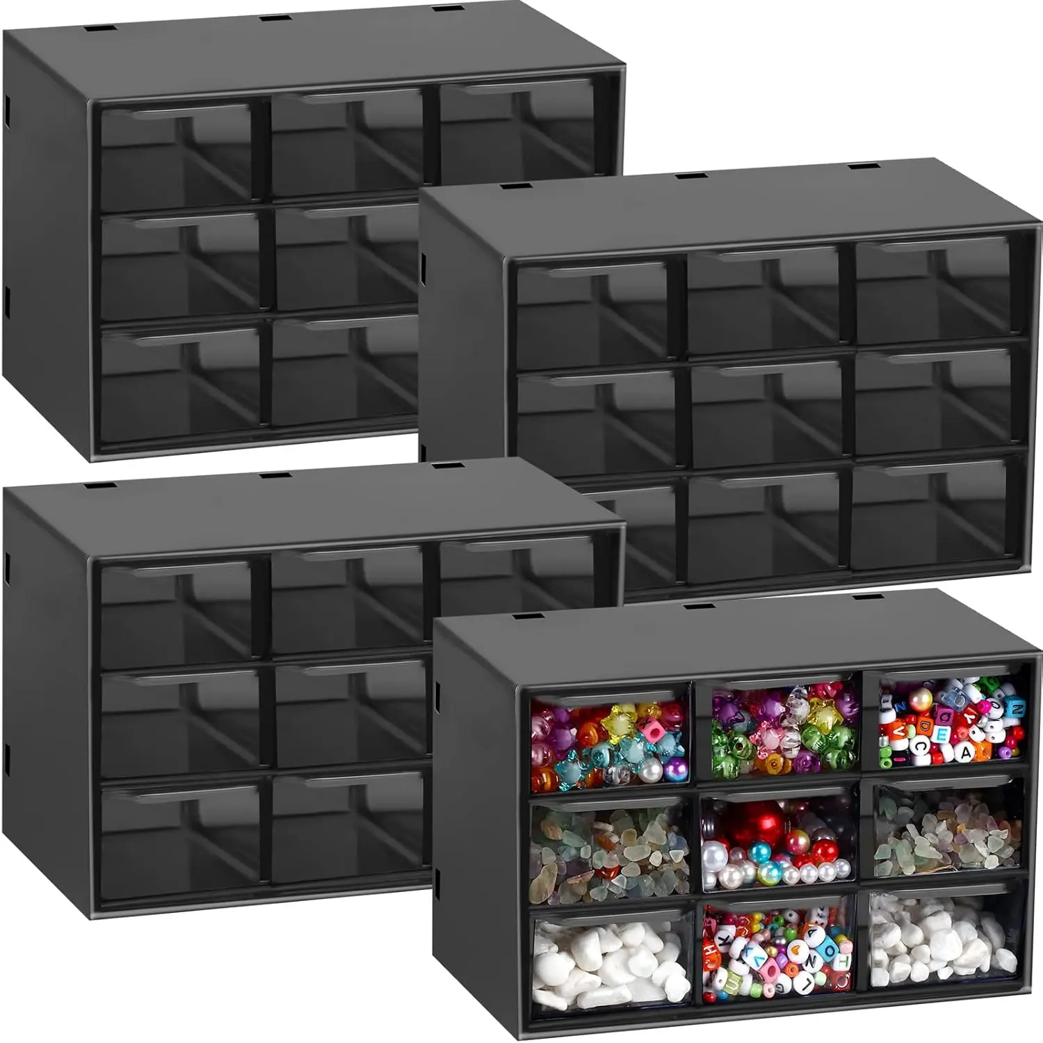 4 Pack Desktop Storage Organizer with 9 Drawers Craft Organizer with Mini Drawers Plastic Organizers and Storage Containers