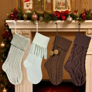 Cozy Christmas Stockings Set, 18 Inch Cable Knit Fireplace Socks, Farmhouse Style Hangings for Holiday Home Decor, Colors