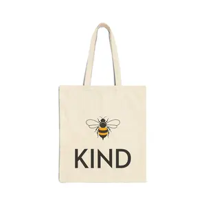Bee Kind Cotton Canvas Tote Bag, Eco-Friendly Shopping Bag, Motivational Gift, Reusable Grocery Tote, Nature Lover's Accessory, Perfect for Farmers Markets