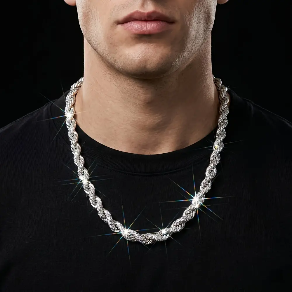MaxBling81 Men's Hip Hop Iced Out Set, 10mm Cuban Link Necklace & Rope Bracelet, Gold/Silver Plated with Cubic Zirconia, Multi-Size, Chain Necklace Set, Icedout Jewelry Set