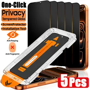 5-Pack Privacy Tempered Glass Protective Cellphone Screen Protector for iPhone 17 Pro Max/17/16 Pro Max/16/15 Pro Max/15 Pro/15 Plus/14/13/12/11/x/XR/XS Max, 9h Hardness, Installation, Protection, Smartphone Accessories