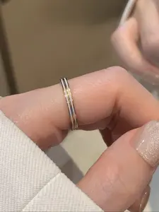 2-Piece Thin Ceramic Stainless Steel Ring Set, Finger Rings for Women & Men, Durable Jewelry Accessory