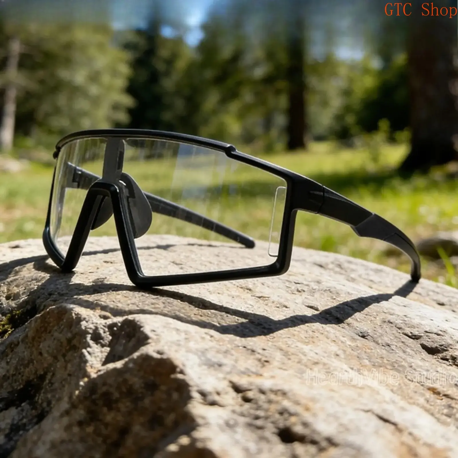 Unisex All Black Large Frame Photochromic Lens Sunglasses - Lightweight, Durable, Windproof Outdoor Sport Eyewear with UV400 Shield, Multi-Sports Use for Cycling, Mountaineering