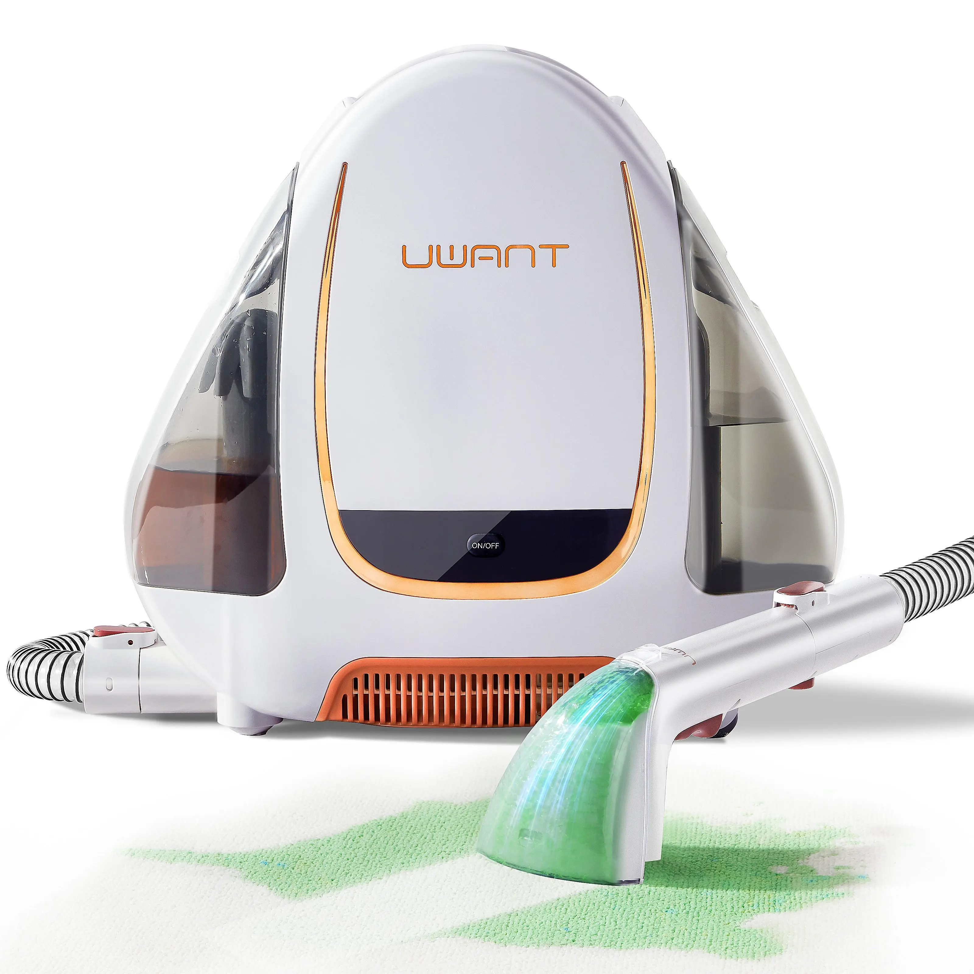Uwant Portable Carpet & Upholstery Cleaner Machine, 15Kpa Powerful Suction Small Handheld Cleaner, Carpet Shampooer for Rug, Couch, Furniture, Pet Stains, Car, Auto Detailer, B100, White and Orange，car vacuum cleaner