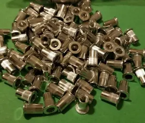 Aluminum Rivet Nuts with Large Flange and Knurled Body, #10-24 UNC Open End Nutserts, 100-Pack Bulk Mechanical Hardware Fasteners