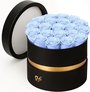 20 Preserved Roses, Forever  for Delivery in Designer Round-Shaped Box, Petite Long-Lasting Buds, for Women, Eternal Rose Bouquet for Mothers Day, Girlfriend's Birthday