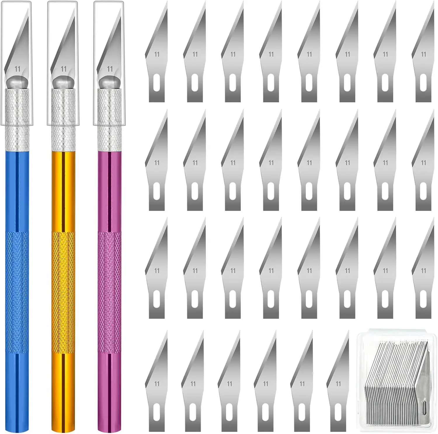3 PCS Exacto Knife, Hobby Knife, Craft Knives with 30 PCS Spare Exacto Knife Blades(#11),Profession Craft Knifes for Crafts, Arts, Modeling, Scrapbooking, Stencil