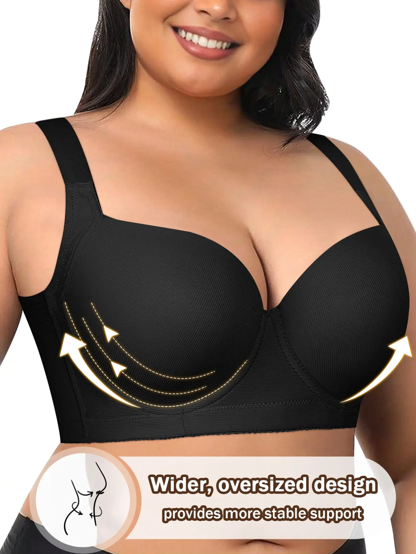 Plus-size women's basic underwear bra, Anti sagging bra, with strong lift and Medium Support, wide straps for pressure-free comfort, comfortable fit with all-around support, design perfect for everyday wear, ideal for plus-size women year-round