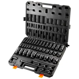 【Summervibes】VEVOR 43pcs 6-Point 1/2in Drive Impact Sockets Set, High Torque Tool Kit Set with Bit Ratchet & Tool Box Organizer
