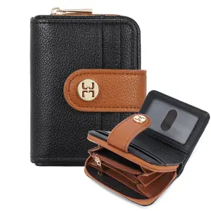 Telena Small Wallet Women RFID Blocking Bifold Card Holder Leather Wallets with Zipper Coin Pocket Beige Brown Great Gift Compact