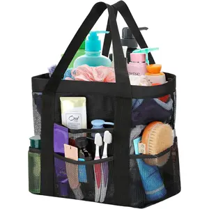 Large Mesh Bathroom Shower , Mesh Beach Pool Bag, Portable Toiletry Tote Bag for College Dorm Bathroom Gym Swimming (Black)