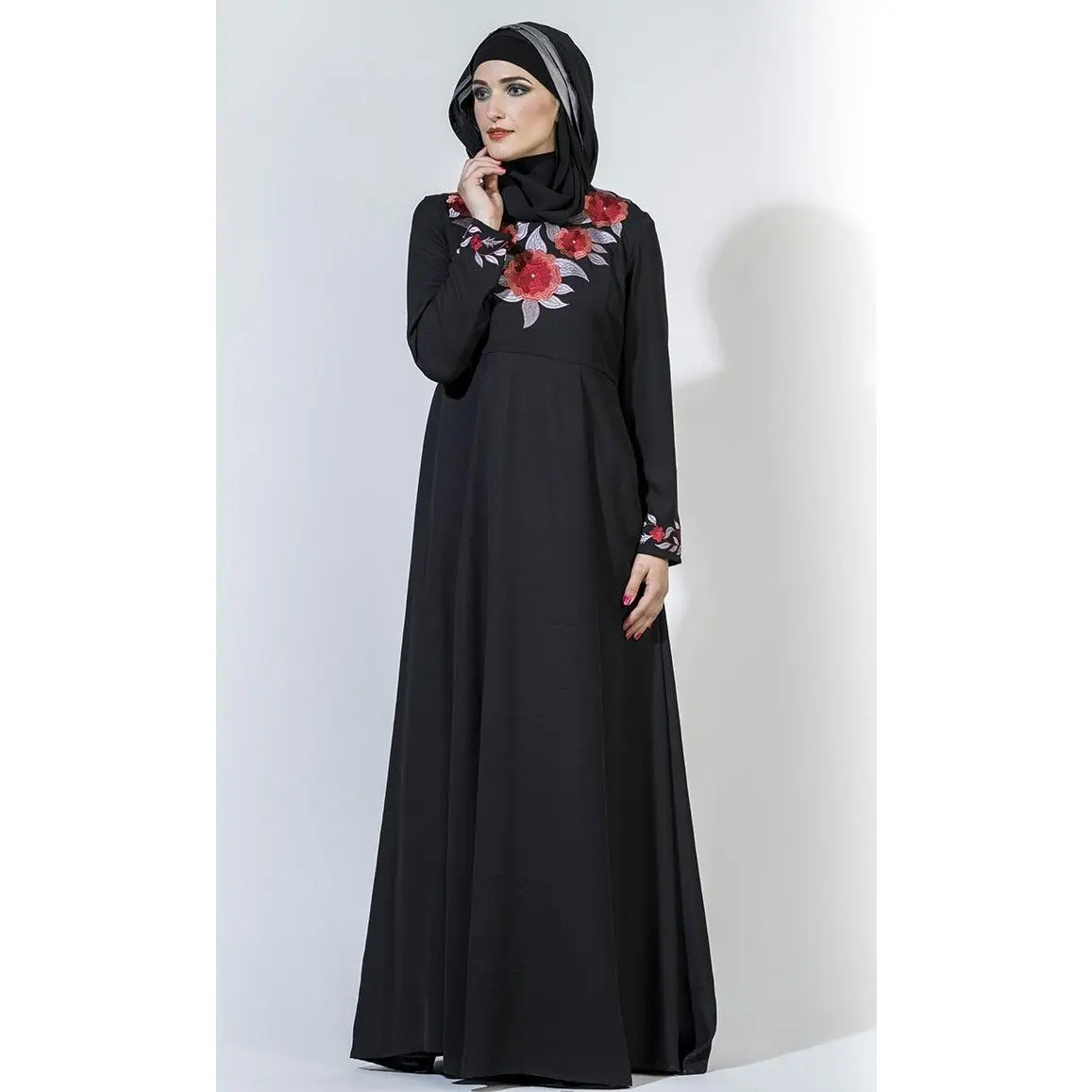 Floral Embroidered Flared Muslimah Abaya Dress - Final Sale