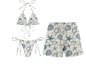 Seashell Matching Couple Swimsuits Set, BF and GF Matching Swimsuits, BF and GF Swimsuits, Camo Bikini Set for Women, Matching Duck Camo Swimwear Set for Couples, Couple Trendy Camo Bikini And Short, Summer Beach Vacation Outfit