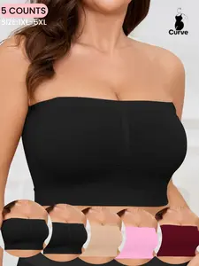 【Plus Size】Women's Solid Color Strapless Crop Tube Bra, Casual Comfortable Breathable Seamless Medium Underwear Bra for Daily/Sleep Wear, No Padding,Women's Lingerie for All Seasons,Match Dress Wear