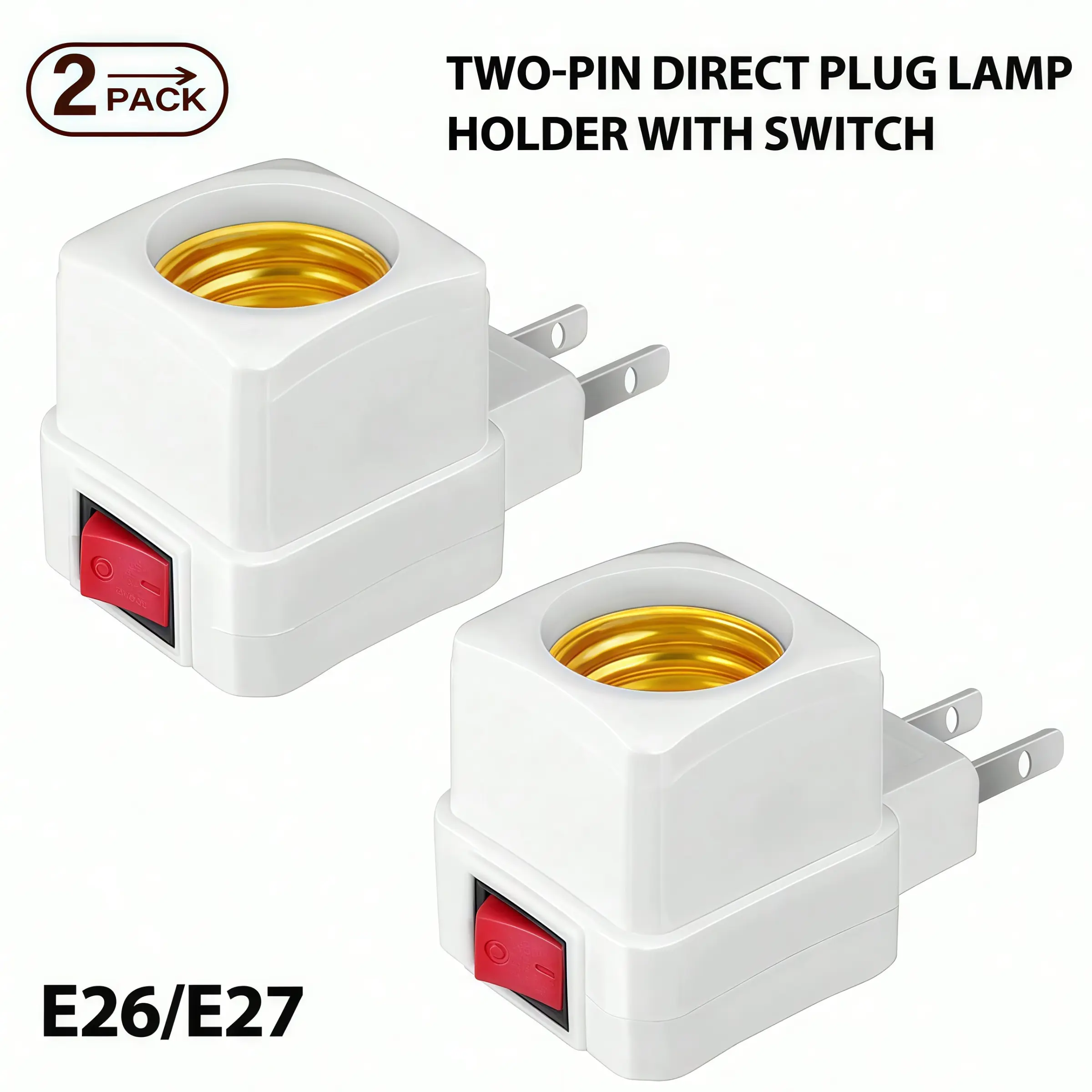 2/3/4 E26/e27 Socket Extender Adapter with Switch, Plug-In Lamp Holder, Converts Outlet to Bulb Socket, Ideal for Garage, Porch, Camera, US Plug