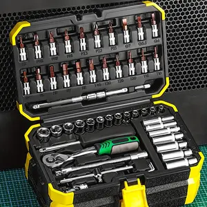 53Pcs 1/4" Drive Socket Set, Metric Ratchet Wrench and Bit Socket Combo Kit with Extension Bars for Automotive Repair & Household DIY