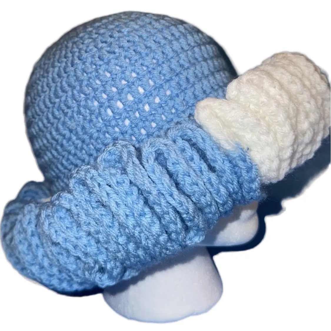 Handmade Fluffy Mushroom Top Two Toned Crochet Ruffle Hat - Unisex