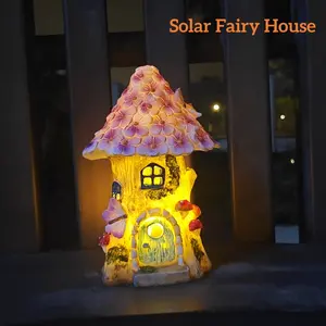 Solar Powered Garden House Design Statue, Cute Fairy Garden House Light, Mushroom Garden Decor, Outdoor Garden Decoration Supplies, Garden Sculptures Statues tiktokshopspringglowup,summervibes