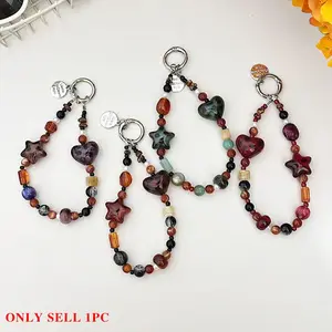 Vintage Leopard Print Handmade Beaded Phone Case Lanyard, Keychain DIY Camera Backpack Decoration Anti-Loss Chain Phone Charms