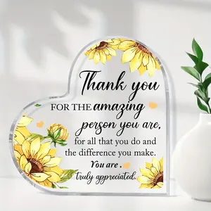 1pc, heart-shaped acrylic plaque, thank you gift for teachers, nurses, ladies, Christmas gift, birthday gift, gift for family, gift for friends, suitable for room, home, office desk decoration plaque
