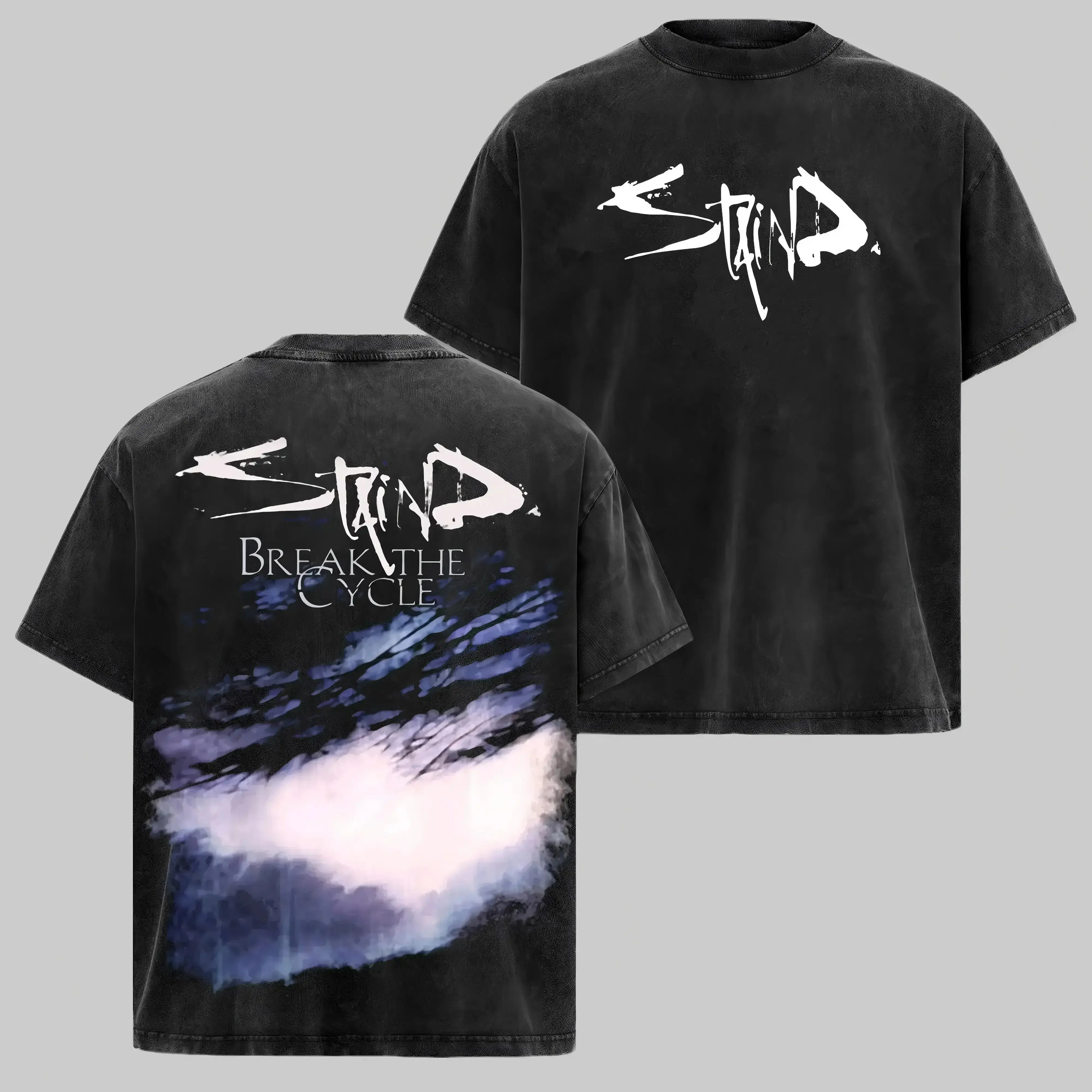 Staind Break the Cycle Graphic T-Shirt Vintage Acid Wash Oversized Rock Band Tee Mens Womens Unisex