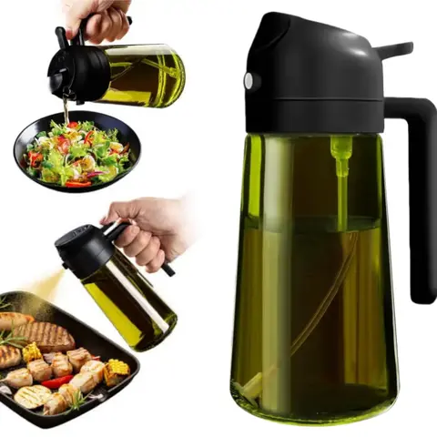 2-in-1 Oil Dispenser & Oil Sprayer Modern Home Utensils Stainless Steel Cooking Measuring Green 8.45 oz Bottle Eco-friendly Economical Versatile Stylish Kitchen