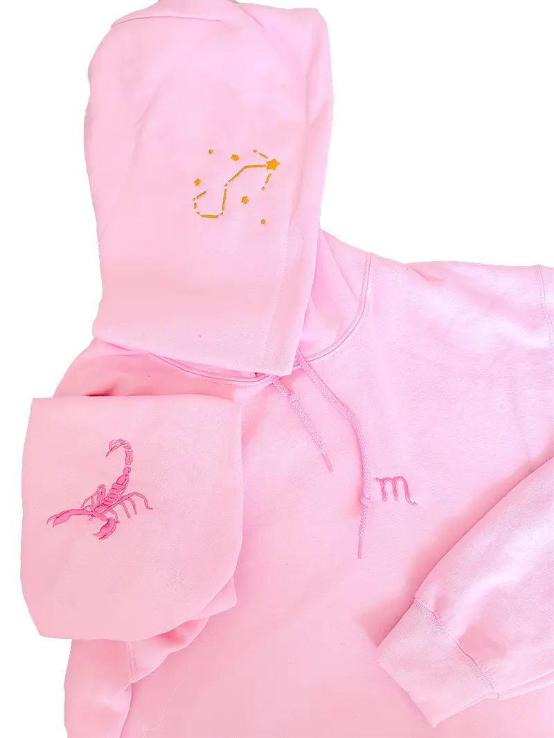 ZODIAC Hoodie Custom Embroidered Handmade Astrology Scorpio, Aquarius, Capricorn, Gemini, Sagittarius, Leo, Libra, Virgo, Taurus, Cancer, Pisces, Aries