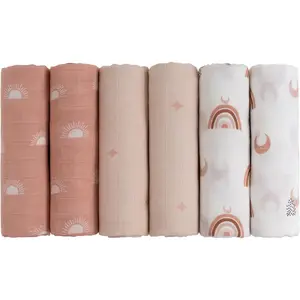Receiving Blanket Boy Cotton Muslin Swaddle Blankets Girl Newborn Squares Breathable & Soft Thin Baby Blankets Cloths Double Absorbent Infant Swaddling Wrap - 6 Pack (Sun)