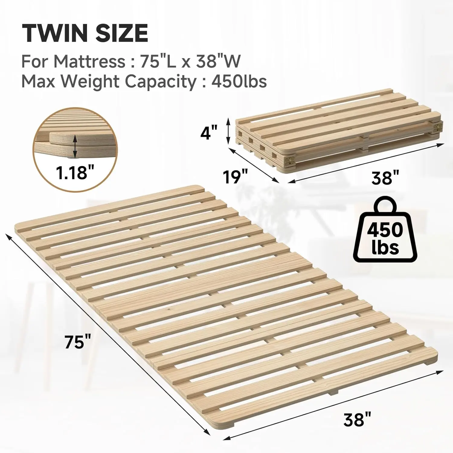 Twin: 75" x 38"