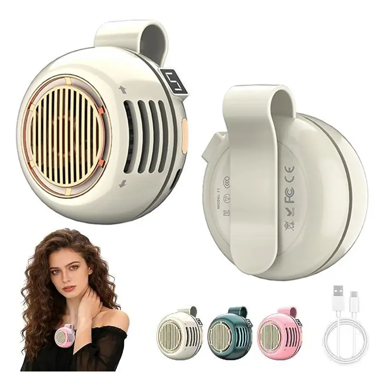[2026 Upgraded] Portable Bladeless Waist Clip-On Fan, 5-Speed Cordless Rechargeable Wearable Fan with 360° Rotation, USB Port, Fast-Charging Lithium-Ion Battery for Outdoor Use