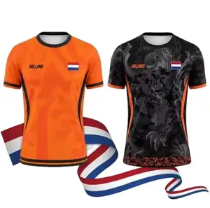 Netherlands Flag Print Football Jersey Outdoor Casual Breathable Short Sleeve Tops Summer Men Gym Sports Training Soccer T-shirt 3D