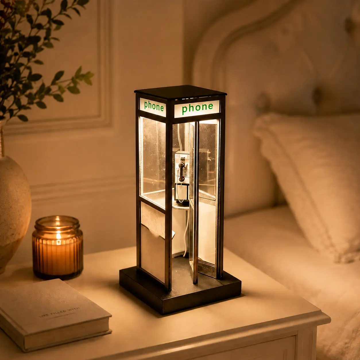 Retro Telephone Booth Lamp, Creative Bedside Night Light for Bedroom, Desk, Living Room, Cozy Home Decor & Gift