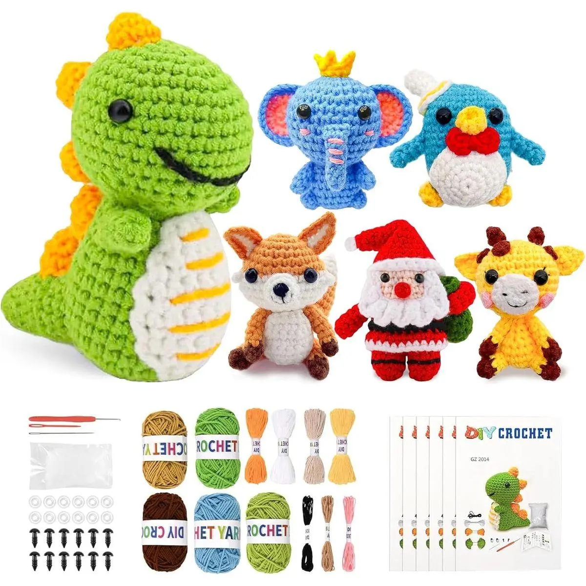 6 Pack Christmas Crochet Kit for Beginners Adults & Kids, Animal Crochet Patterns with Video Tutorial, DIY Starter Kit Includes Yarn, Hook, Gift for Craft Lovers