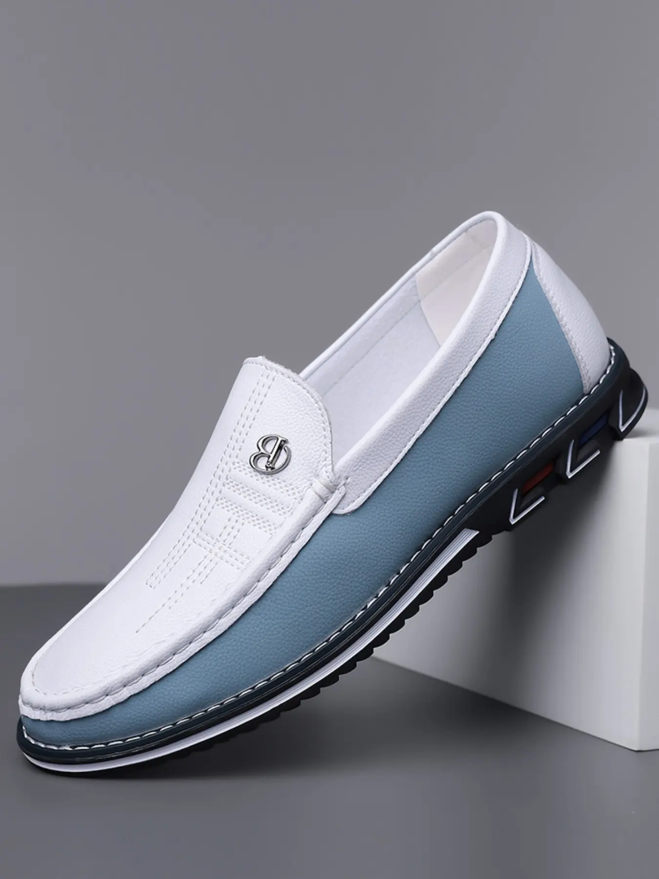 Men's Casual Business Shoes, Flat PU Leather Beanies, Fashion Slip-Ons, Slip On Footwear, Classic Design, Suitable for Large Sizes, All Seasons, Rubber