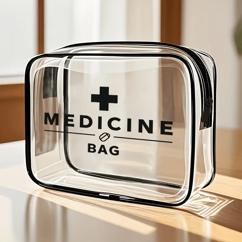 1 Exquisite Medicine Bag Clear Cosmetic Bag Large Capacity PVC Bag with Zipper Closure - High-Quality Travel Toiletries Storage Bag, Lightweight for Women And Men, Cosmetic Travel Bags, Cosmetics Bag