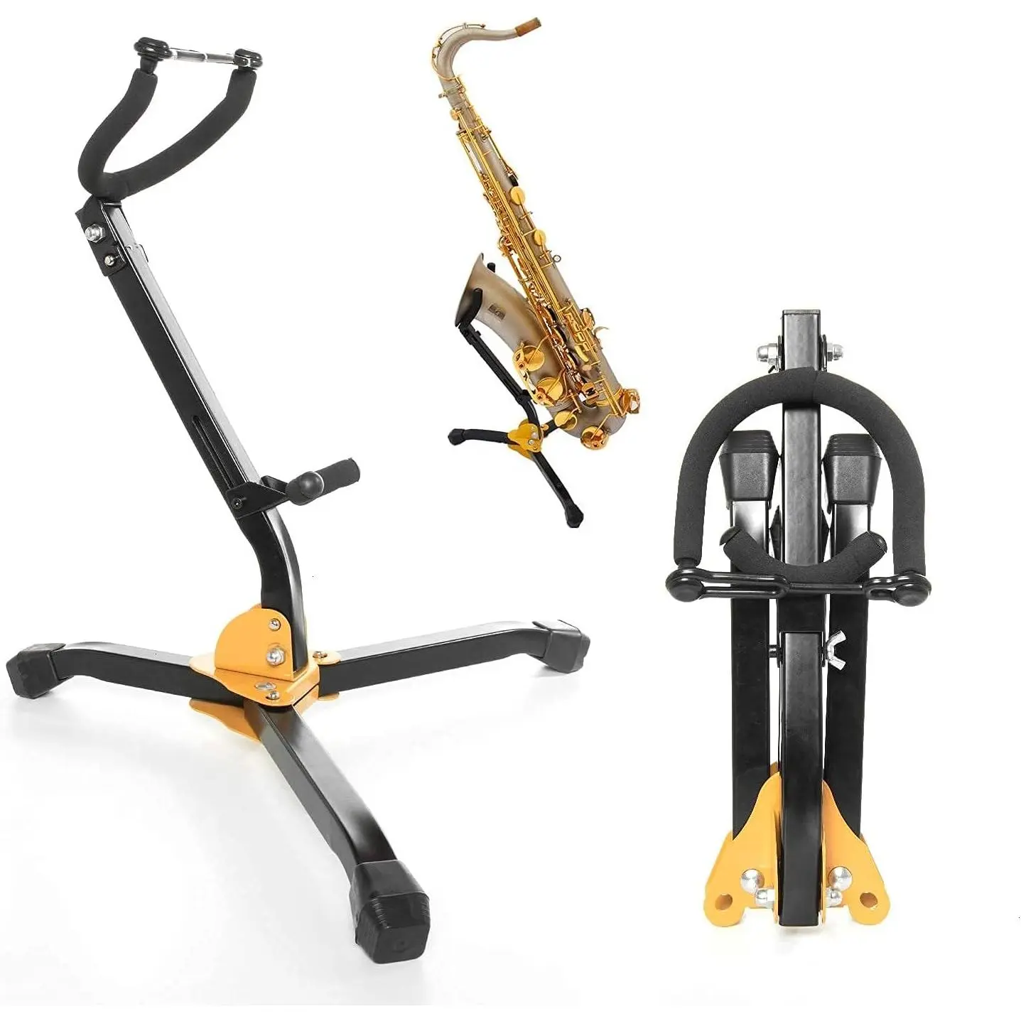 Folding Saxophone Stand for Alto Sax, Alto Tenor Sax Stand, Adjustable Metal Triangle Base Design Saxophone Holder Rack Portable Musical Instrument
