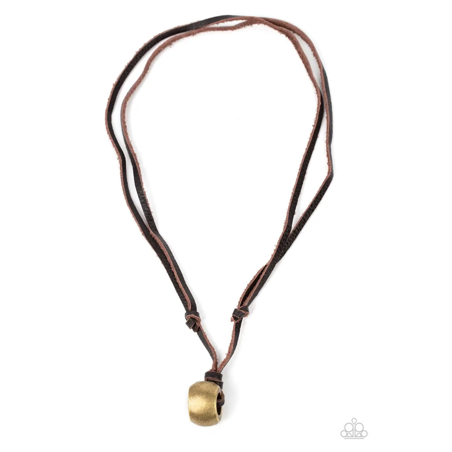Winslow Wrangler A019 Brass Bead Necklace, Adjustable Sliding Knot Closure, Leather Accent, Casual Daily Fashion Costume Jewelry Accessory, Pendant, Urban Pendant