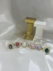 Ring Princess - Elegant Gold-Tone Gold Plated Rings with Pink Green and Clear Gemstones for Women's Fashion Stylish Jewelry