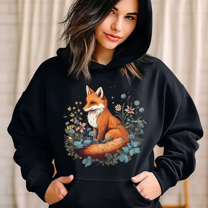 Cute Fox Sweatshirt, Flower Fox Sweatshirt, Forestcore Sweatshirt, Animal Sweater, Fairycore Sweatshirt, Floral Fox Sweatshirt, Fox Hoodie Unisex Hoodie, Cozy Sweater