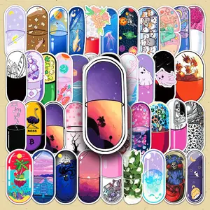 Cartoon Pill Pattern Sticker, 50pcs/set Self Adhesive Decorative Stickers, DIY Decals for Water Bottle, Laptop, Phone Case, Scrapbooking, Journal Making