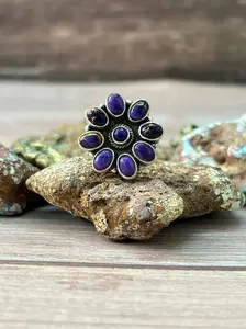 Handmade Sterling Silver Grape Dahlia Adjustable Ring "Signed Nizhoni"