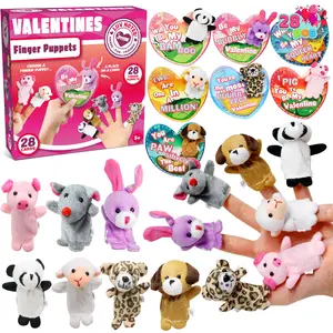 JOYIN 28 Packs Valentines Day Animal Finger Puppet Set with 7 Card Designs for Kids Party Favor Classroom Exchange Prizes Stressrelief Hand Puppets Holiday Reward Prizes  &28pcs Expression Face