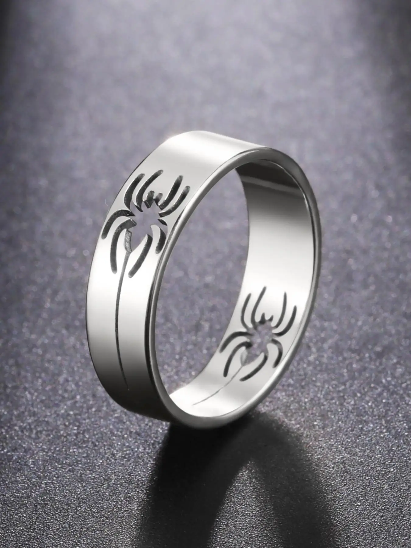 Men's New Trendy Fashion Hollow Spider Ring, Vintage Stainless Steel Rings for Men, Simple Plain Round Promise Rings Jewelry for Party Holiday, Jewelr