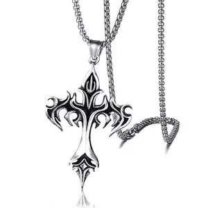 Men's Cross Charm Necklace - 60cm Stainless Steel-Zinc Alloy Retro Casting Religious Jewelry Accessory (Crucifix, Cross Emblem, Decorative Styles), Crucifix Necklaces, Cross Emblem Necklaces