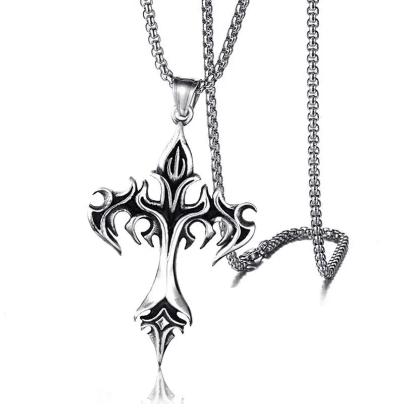 Men's Cross Charm Necklace - 60cm Stainless Steel-Zinc Alloy Retro Casting Religious Jewelry Accessory (Crucifix, Cross Emblem, Decorative Styles), Crucifix Necklaces, Cross Emblem Necklaces