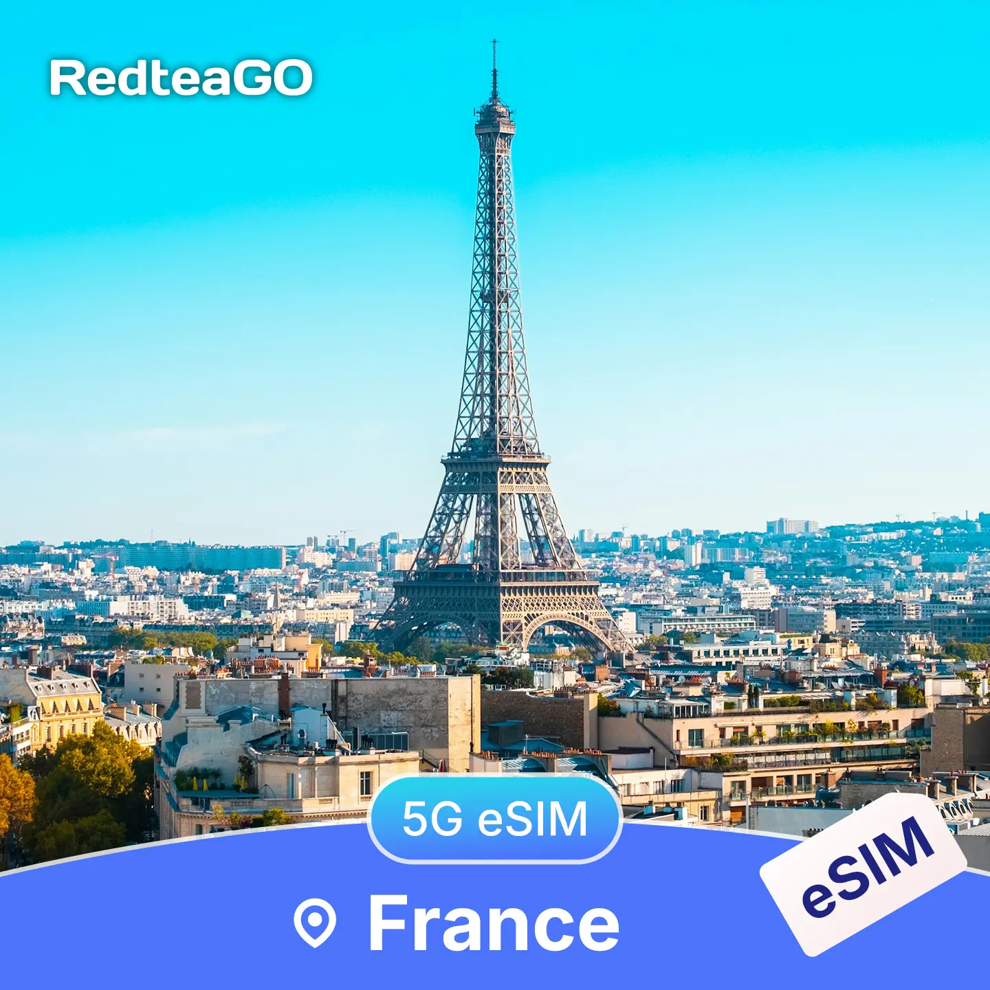 RedteaGO France eSIM Unlimited Data 5G | Instant Activation | No SIM Card Needed| Travel Data Plan | Instant Activation