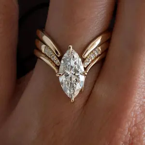 2CT Marquise-Cut Moissanite 3pcs Ring Set, S925 Sterling 925 Silver Minimalist Stackable Jewelry, Hypoallergenic Tarnish-Resistant Wedding Bands for &, Trendy Daily Wear Rings, for Teenager